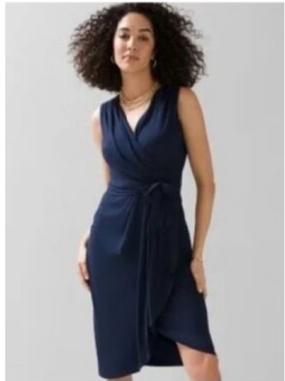 NWT White House Black Market Navy Blue Draped Wrap Dress – Size 14